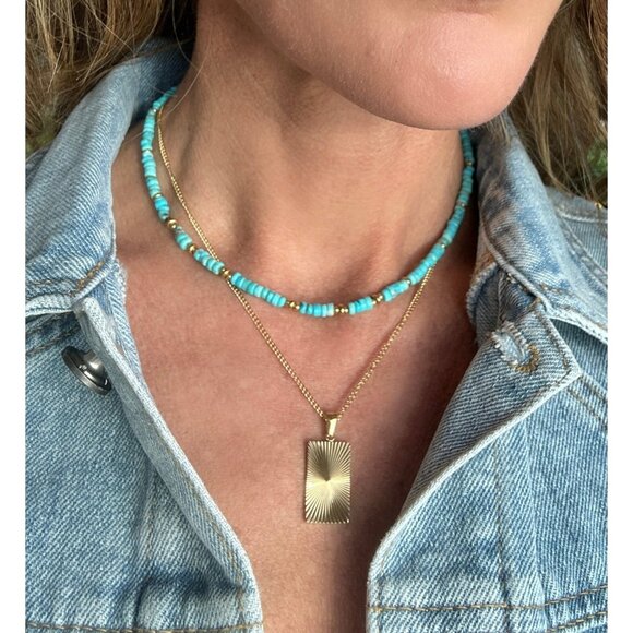 Bundle Genuine Turquoise Beaded Necklace & Bracelet Gorgeous Set High End Stone